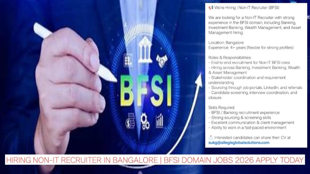 Hiring Non-IT Recruiter in Bangalore | BFSI Domain Jobs 2026 Apply Today