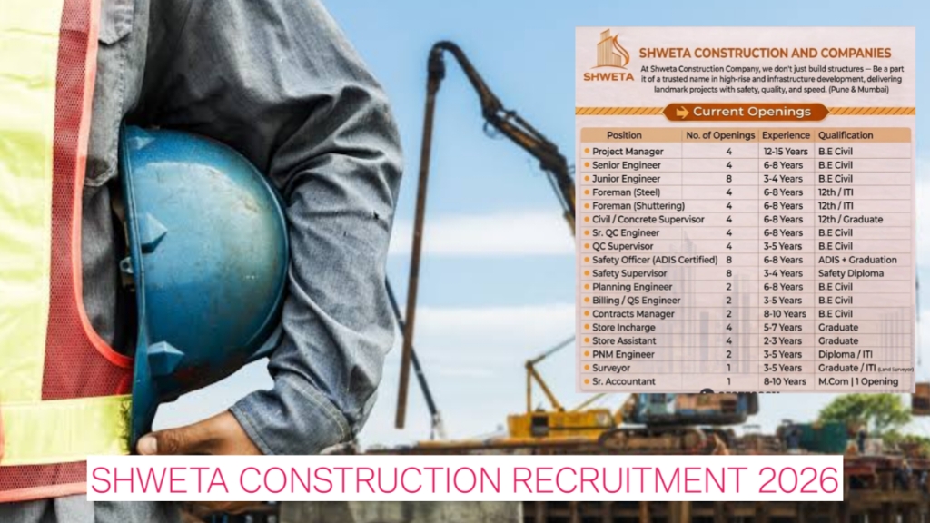 Shweta Construction Recruitment 2026 | Apply for Civil, Safety & QC Jobs Now
