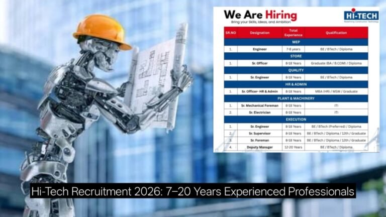 Hi-Tech Recruitment 2026: 7–20 Years Experienced Professionals Required for Construction Jobs